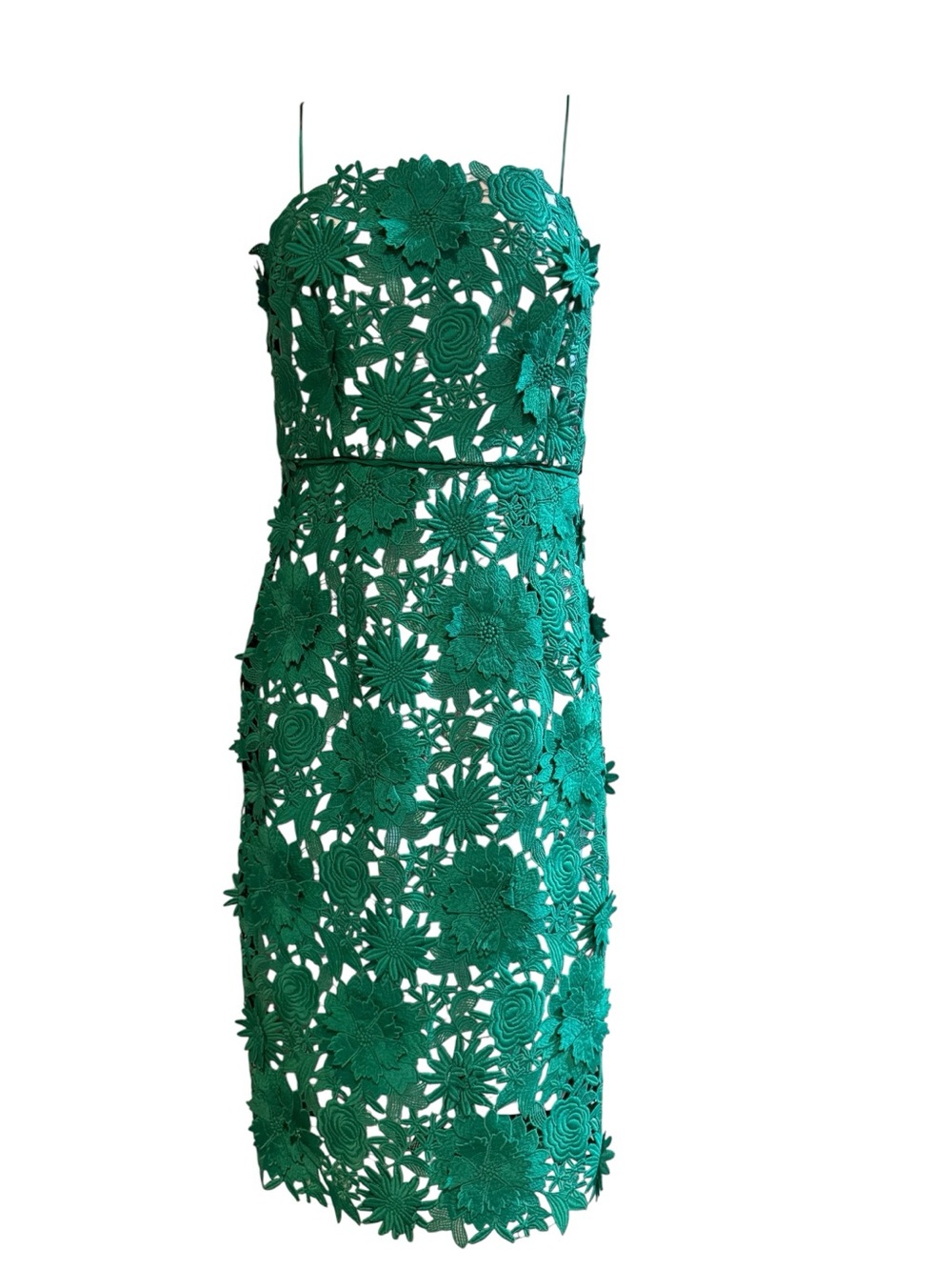 Milly Green 3D Floral Guipure Lace Midi Dress Silk Cocktail